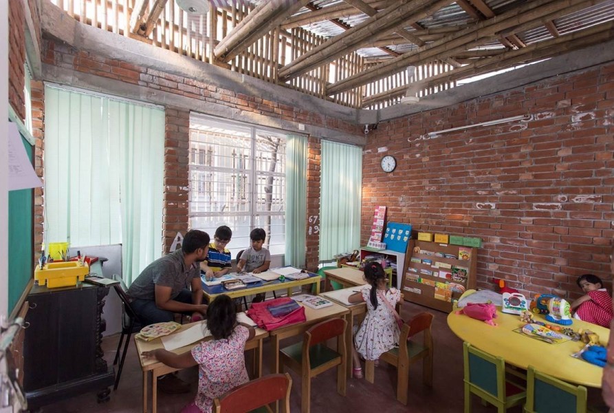 kindergarten school design, Dhaka, Local material, Bamboo architecture , Contemporary Vernacular Architecture